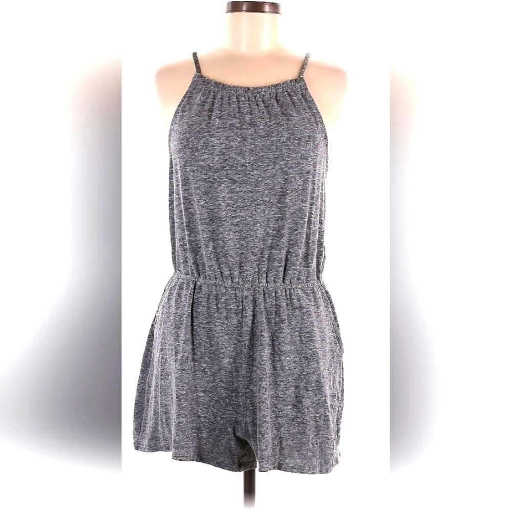 Old Navy | Sleeveless Linen-Blend Jersey Romper | Medium | Light Heather Gray